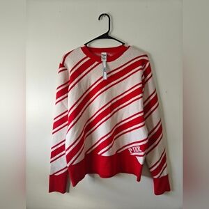 NWT Victoria's Secret PINK Collegiate Knit Crewneck White Shell Candy Cane M